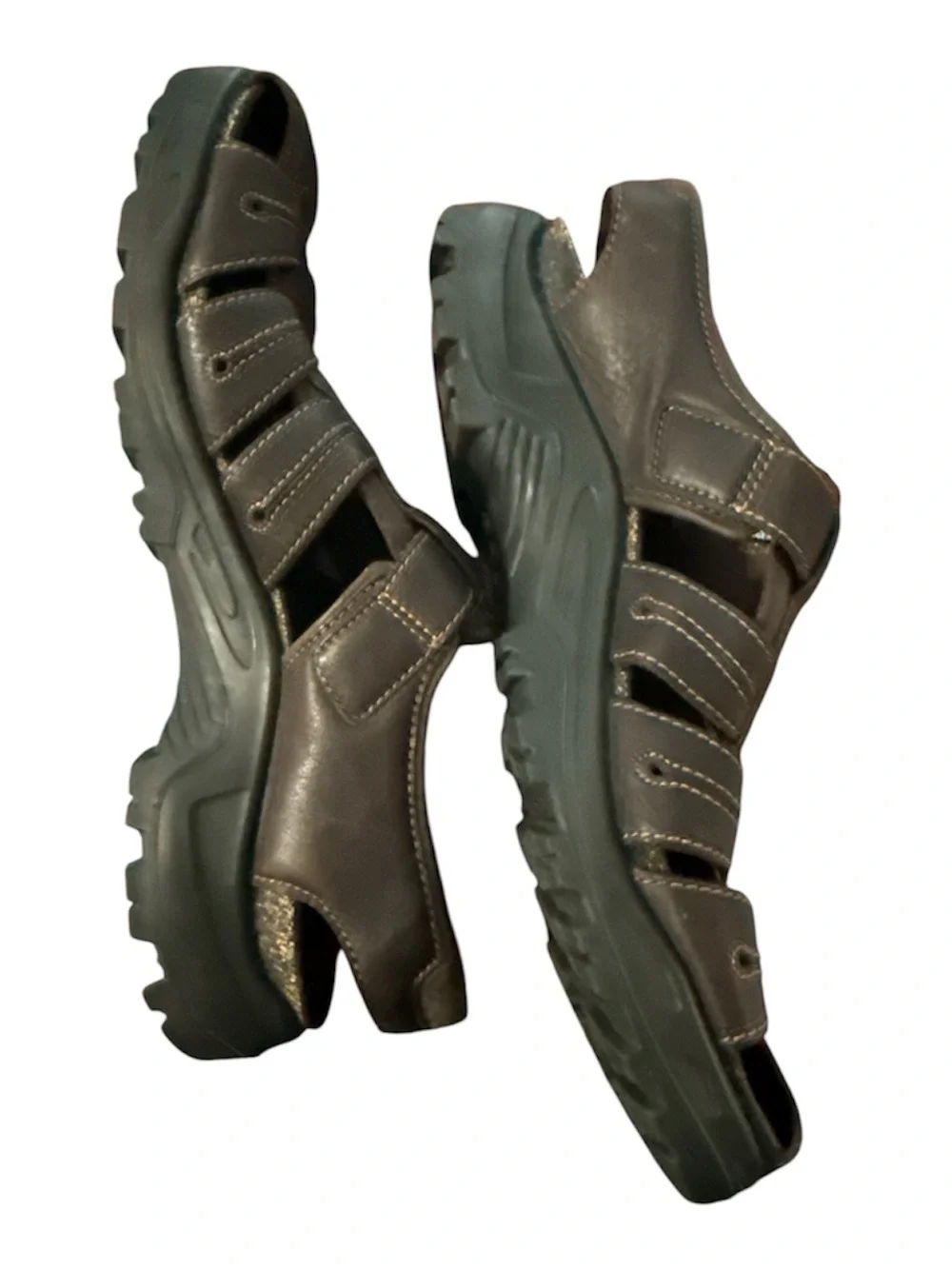 ECCO Brown Leather Cushioned Footbed Sandals  Everyday Nuetral Comfort Mens 13